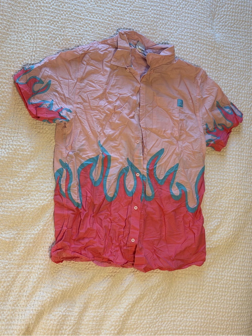 Pink Flame Button-Up Shirt with Teal Accent